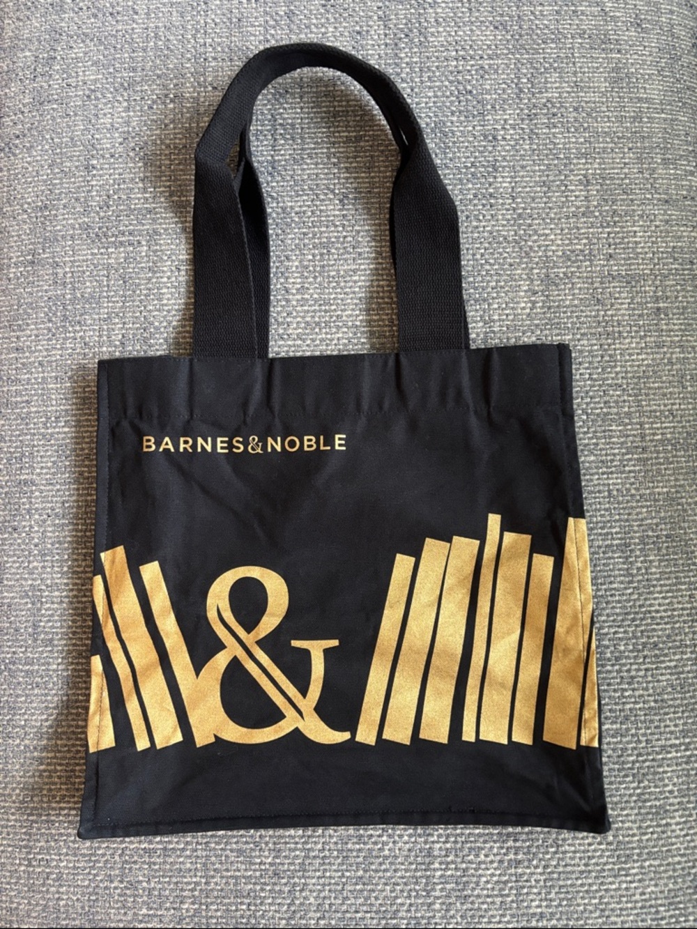 Barnes & Noble Black Tote Bag Gold Book Graphic Inner Pocket Carryall